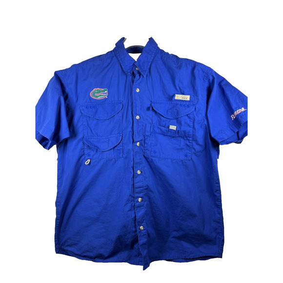 Florida Gators Columbia PFG Fishing Shirt Mens XL Large Blue Button Down Vented - Picture 2 of 11